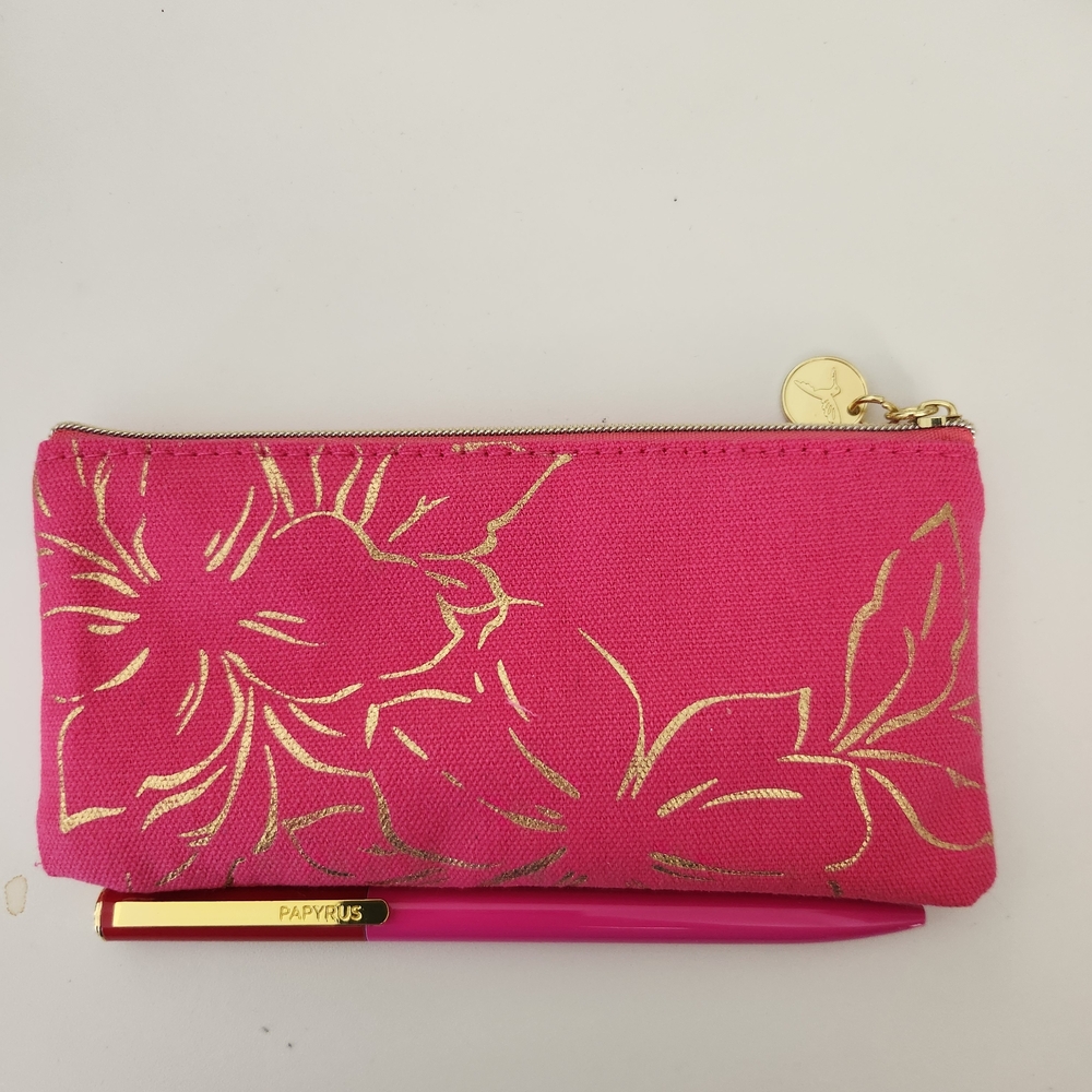 Papyrus Hot Pink Floral Pouch with Gold Foil Accents